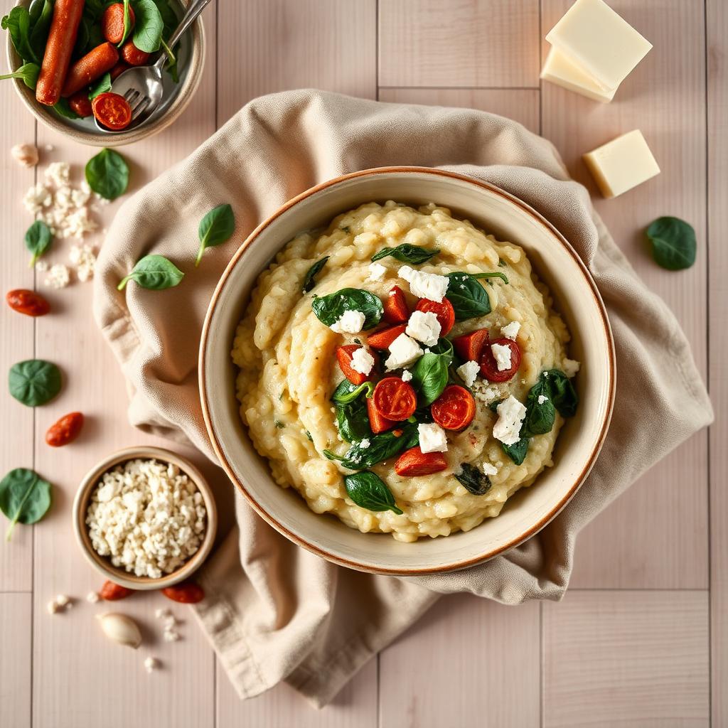 Risotto met chorizo, spinazie & feta